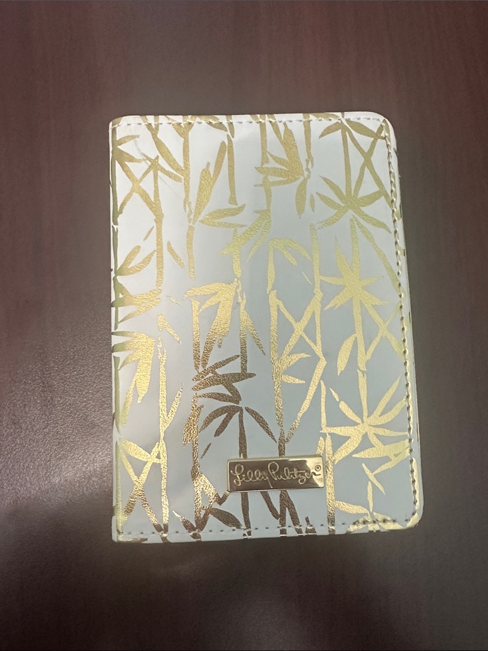 Lilly Pulitzer White Passport Wallet with Gold Leaf Print